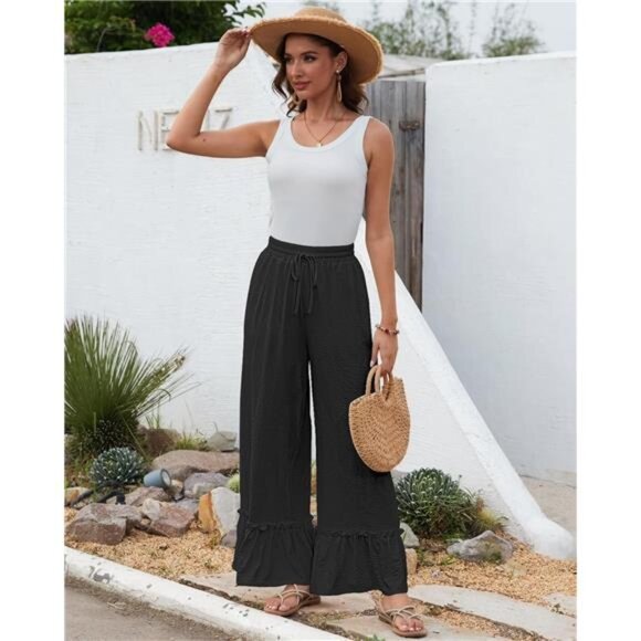 Wide Leg Pants Woman High Waist Black - Picture 5 of 6